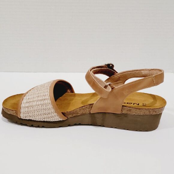 Naot Cecile Sandals Women's 39 Size 8 8.5 Latte Brown Leather Sand Raffia Wedges - Picture 10 of 12
